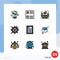 Modern Set of 9 Filledline Flat Colors and symbols such as envelope, reader, night, hands, setting