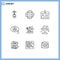 Modern Set of 9 Outlines Pictograph of citysets, nuclear, server, mutation, id