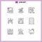 Modern Set of 9 Outlines Pictograph of video game, controller, light, control, setting