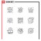 Modern Set of 9 Outlines and symbols such as board, light stick, vineyard, party, drum