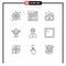 Modern Set of 9 Outlines and symbols such as call, night, webpage, light, social network