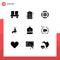 Modern Set of 9 Solid Glyphs Pictograph of capital, hand, graph, bag, dollar