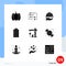 Modern Set of 9 Solid Glyphs Pictograph of crane, architecture, dish, energy, battery