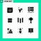 Modern Set of 9 Solid Glyphs Pictograph of education, sport, gear filter, safe, cabinet