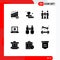 Modern Set of 9 Solid Glyphs Pictograph of explore, find, partners, binoculars, computer