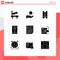 Modern Set of 9 Solid Glyphs Pictograph of video, paper, hotel, page, cell