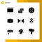 Modern Set of 9 Solid Glyphs and symbols such as cancer sign, horizontal, camera, flip, box