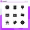 Modern Set of 9 Solid Glyphs and symbols such as click, laptop, board, report, graph