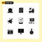 Modern Set of 9 Solid Glyphs and symbols such as communication, sound, graph, no, drawing