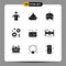 Modern Set of 9 Solid Glyphs and symbols such as driver, gear, vehicles, engineering, ufo