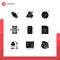 Modern Set of 9 Solid Glyphs and symbols such as favorite, office, school, envelope, music