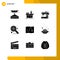 Modern Set of 9 Solid Glyphs and symbols such as target, focus, laboratory, tailoring, sew
