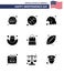 Modern Set of 9 Solid Glyphs and symbols on USA Independence Day such as ball; packages; bird; money; hat