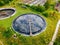 Modern sewage treatment plant, aerial view from drone