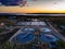 Modern sewage treatment plant, aerial view from drone