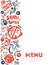 Modern shabu sukiyaki restaurant template with grunge doodles and lettering. Asian vector template design