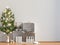 Modern shining Christmas interior, Scandinavian style. Wall mock up. 3D illustration