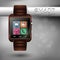 Modern shiny smart watch with leather bracelet applications icons
