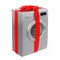 Modern Silver Washing Machine with Red Ribbon and Bow as Gift. 3