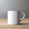 Modern Simplicity: Blank White Mug on Wooden Surface. Product Mockup. Generative Ai