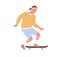 Modern skateboarder pushing with foot and riding skateboard. Young male skater with long board. Summer outdoor activity