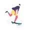 Modern skateboarder riding skateboard. Young male skater with long board. Extreme street sport. Summer activity. Flat