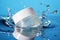 Modern skincare mockup Unbranded cream jar with water splash, blue background