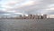 Modern skyline of Lower Manhattan from a moving boat on the Hudson River