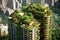 modern skyscrapers with eco-friendly rooftop gardens