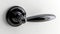 Modern sleek Black Nickel Latch Door Handle isolated on white background. Contemporary doorknob with a glossy finish