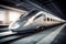 modern and sleek high-speed train speeding along the tracks