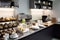 a modern and sleek kitchen, with a variety of muffins, scones and tea-time treats on display