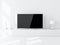 Modern Smart Tv Mockup on stand, white living room