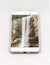 Modern smartphone displaying full screen picture of a waterfall