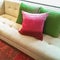 Modern sofa with bright cushions