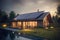 modern solar-paneled house sits peacefully beside a serene pond. Generative AI
