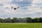 A modern solution in agricultural. Use of robotic systems with agriculture spraying drone fly to sprayed spraying chemical from