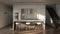Modern spacious white kitchen, minimalism, home kitchen interior. 3d render