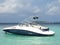 Modern speed boat in the lagoon in the Indian Ocean island, Maldives