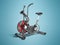Modern sport bike exercise simulator with red inserts 3d rendering on blue background with shadow