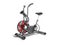 Modern sport bike exercise simulator with red inserts 3d rendering on white background with shadow