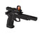 Modern sports pistol with a collimator sight. Gun isolate on a white background. Weapons for sports shooting at competitions and