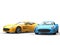 Modern sportscars side by side - blue and yellow