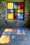 Modern stained glass windows reflecting colors