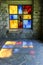 Modern stained glass windows reflecting colors