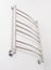 Modern stainless steel heated towel rail in the bathroom. Plumbing heating device, close-up