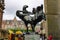 Modern statue of two jousting knights on horses