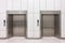 modern steel elevator cabins with closed doors at business lobby
