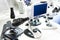 Modern stereo microscopes with monitor