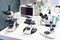 Modern stereo microscopes with monitor